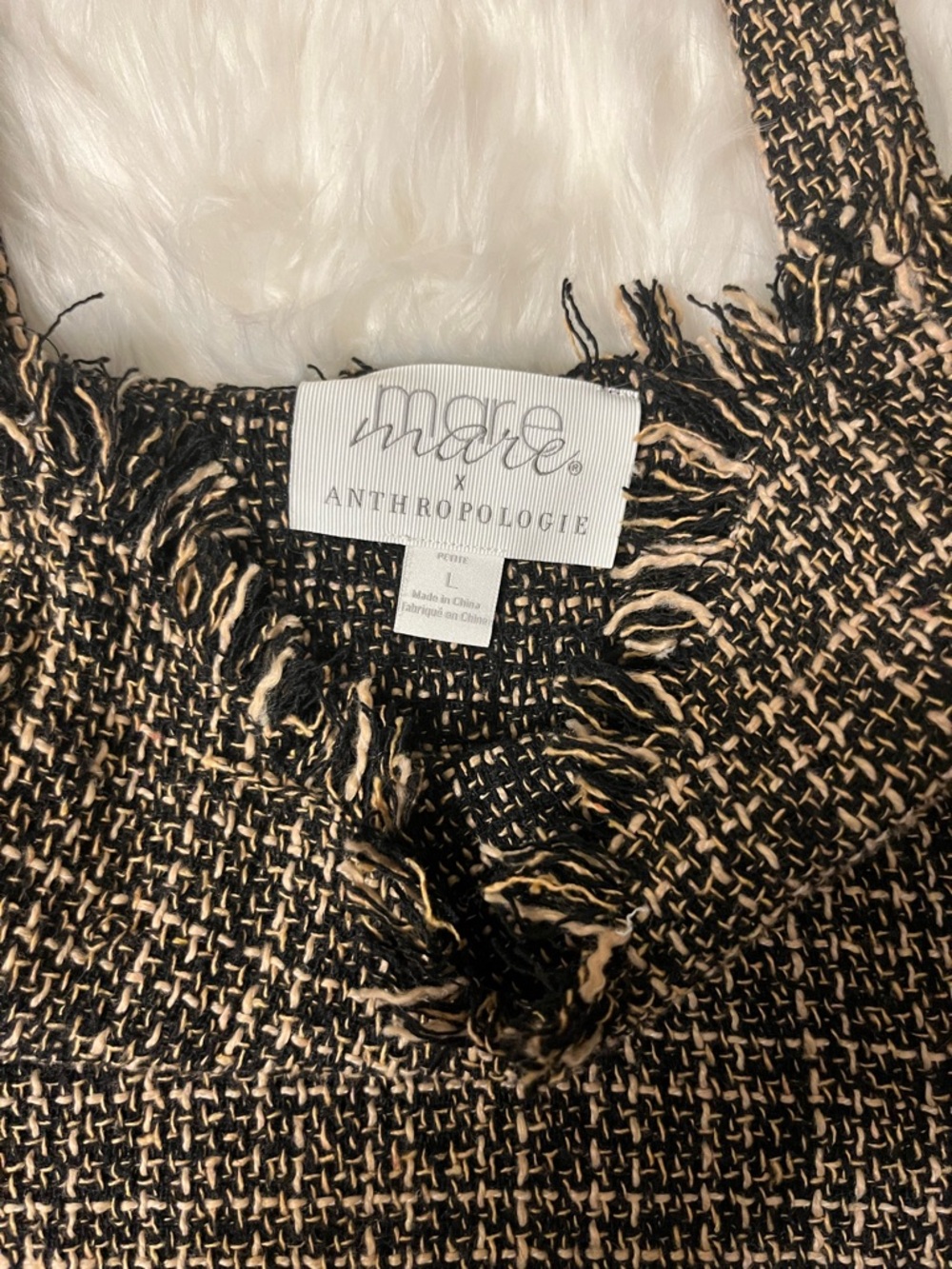 Anthropologie Tweed Fringe Crop Top in Black & Brown - Picture 2 of 3